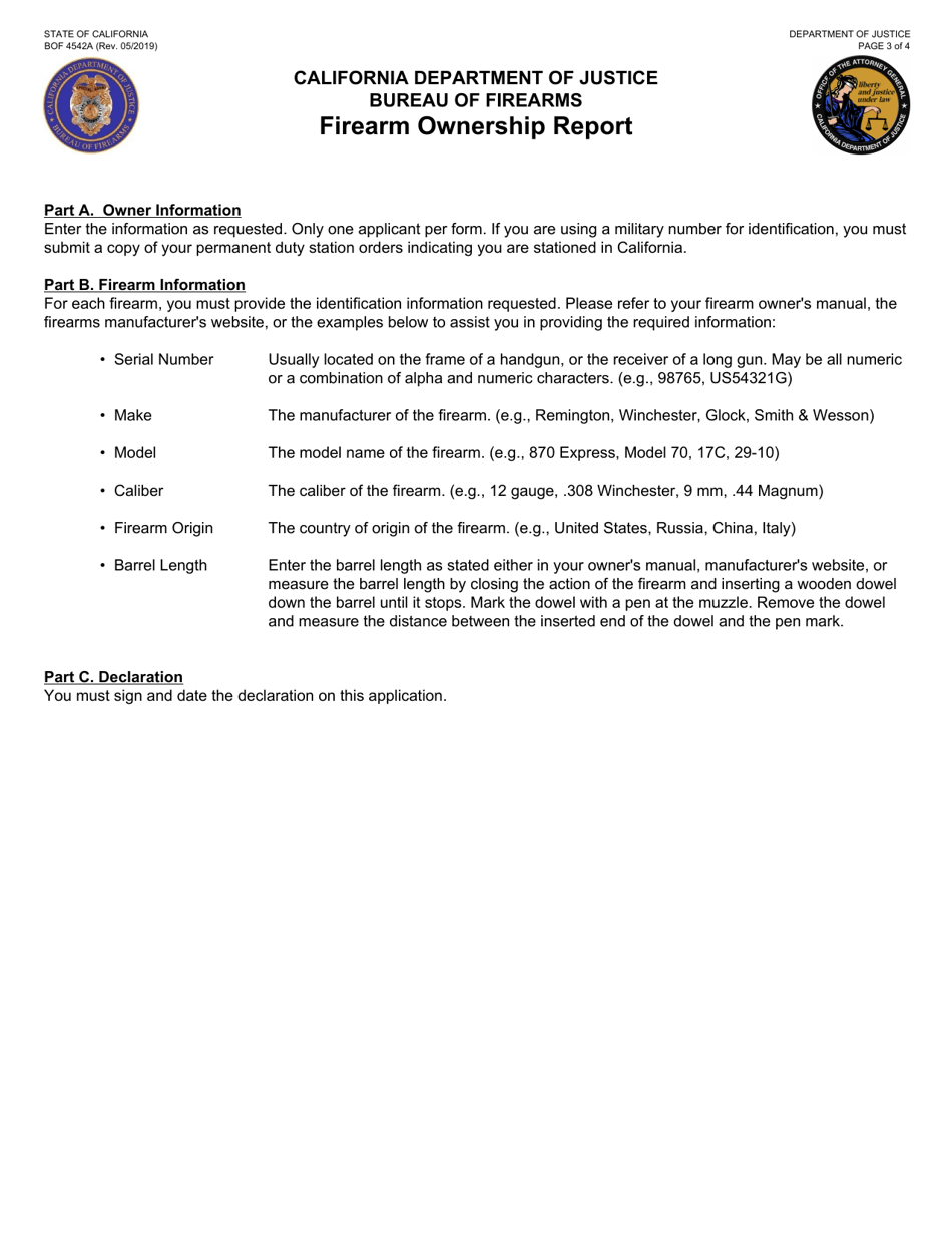 Form BOF4542A Firearm Ownership Report - California, Page 3