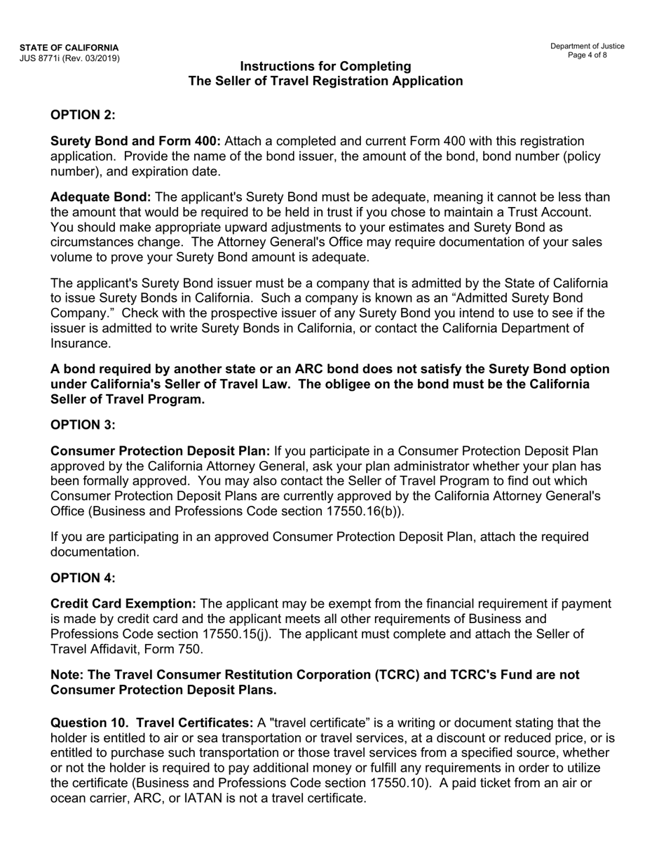 Instructions for Form JUS8771 Seller of Travel Registration Application - California, Page 4