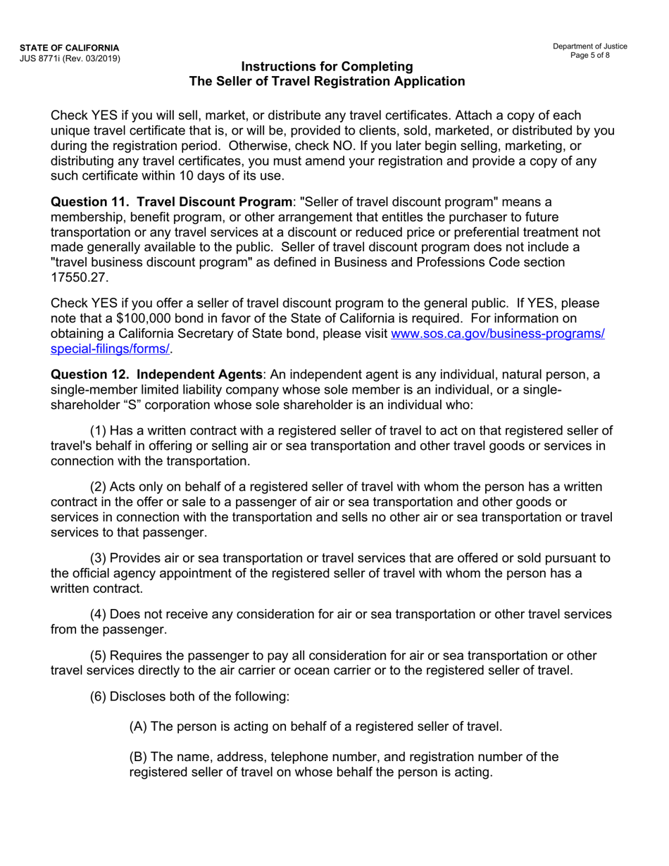 Instructions for Form JUS8771 Seller of Travel Registration Application - California, Page 5