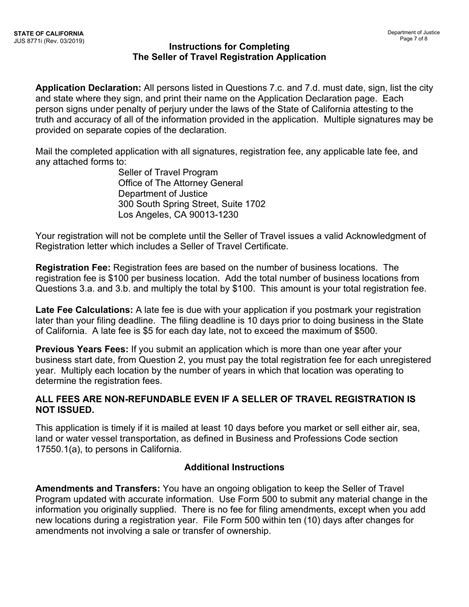 Instructions for Form JUS8771 Seller of Travel Registration Application - California, Page 7