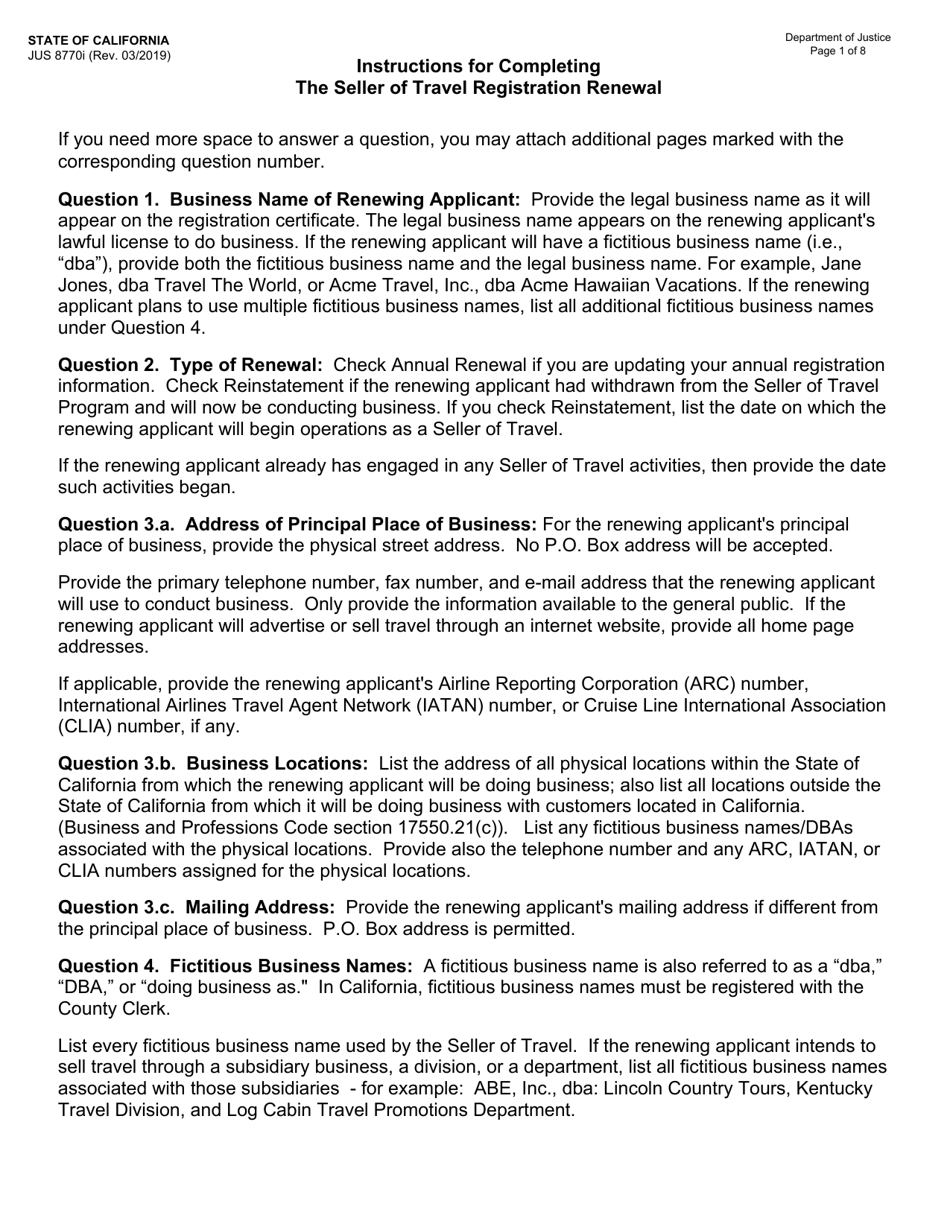 Download Instructions for Form JUS8770 Seller of Travel Registration