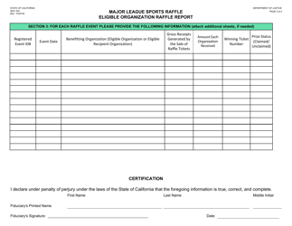 Form BGC203 Major League Sports Raffle Eligible Organization Raffle Report - California, Page 3