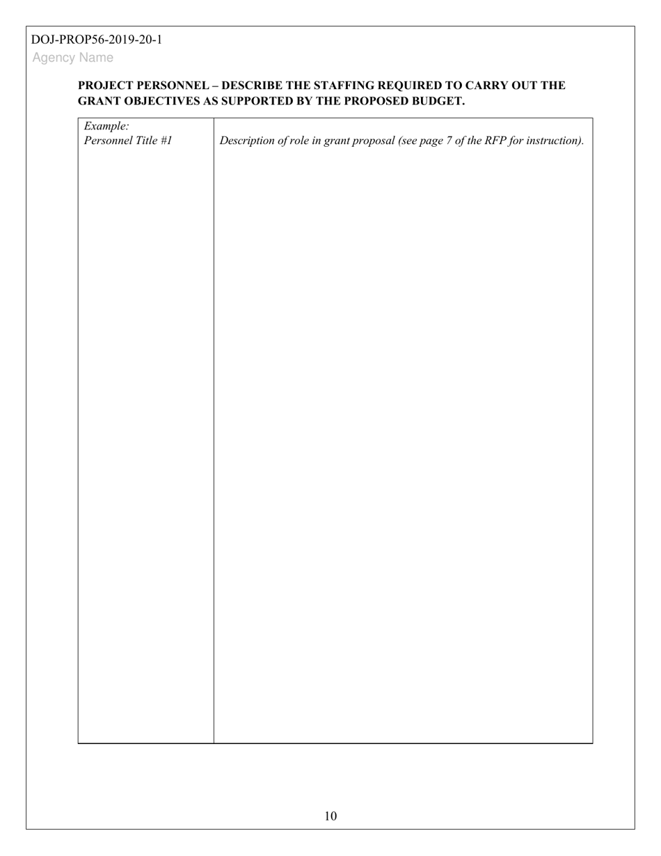 Form DOJ-PROP56-2019-20-1 Grant Proposal Template - California, Page 10
