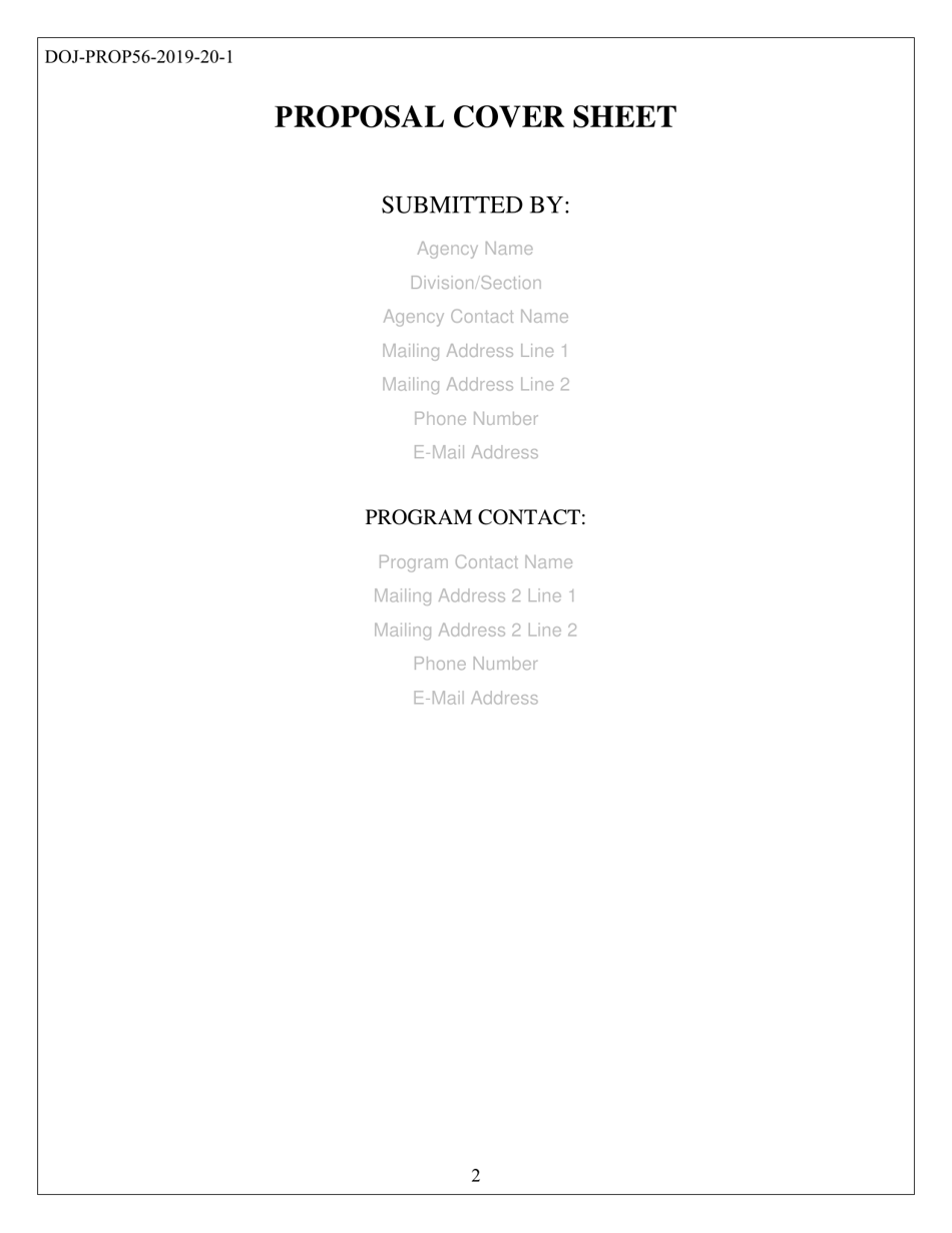 Form DOJ-PROP56-2019-20-1 Grant Proposal Template - California, Page 2