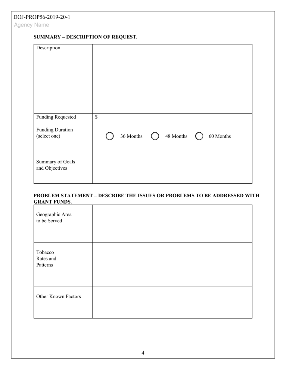 Form DOJ-PROP56-2019-20-1 Grant Proposal Template - California, Page 4