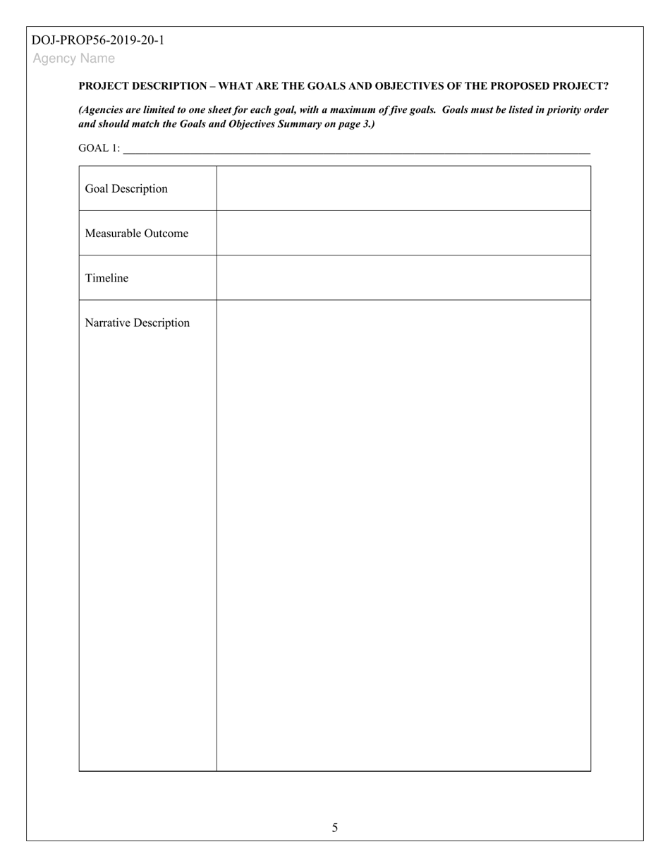 Form DOJ-PROP56-2019-20-1 Grant Proposal Template - California, Page 5