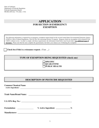 Document preview: Form PR-REG-003 Application for Section 18 Emergency Exemption - California
