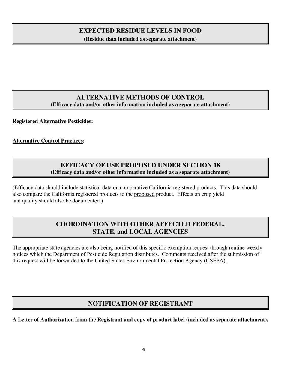 Form PR-REG-003 Application for Section 18 Emergency Exemption - California, Page 4