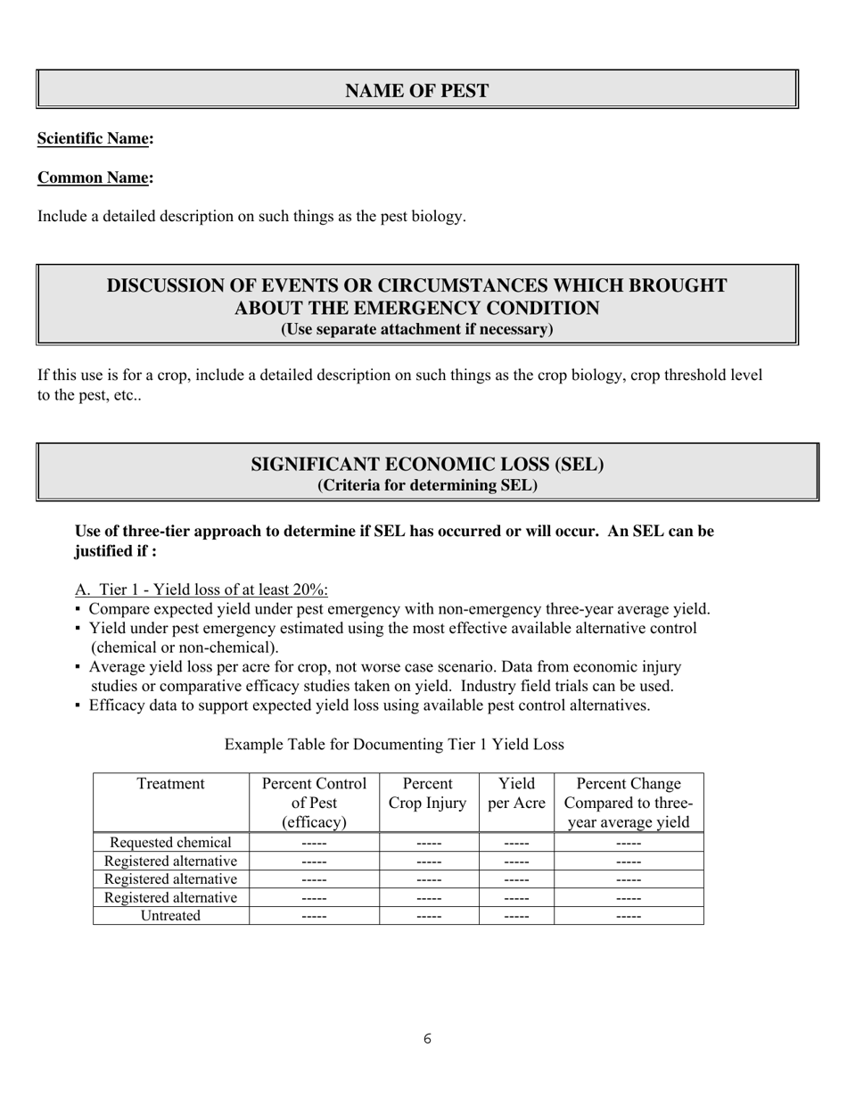 Form PR-REG-003 Application for Section 18 Emergency Exemption - California, Page 6