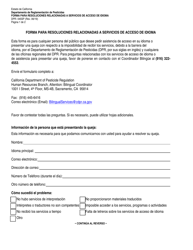Document preview: Formulario DPR-045SP Forma Para Resoluciones Relacionadas a Servicios De Acceso De Idioma - California (Spanish)