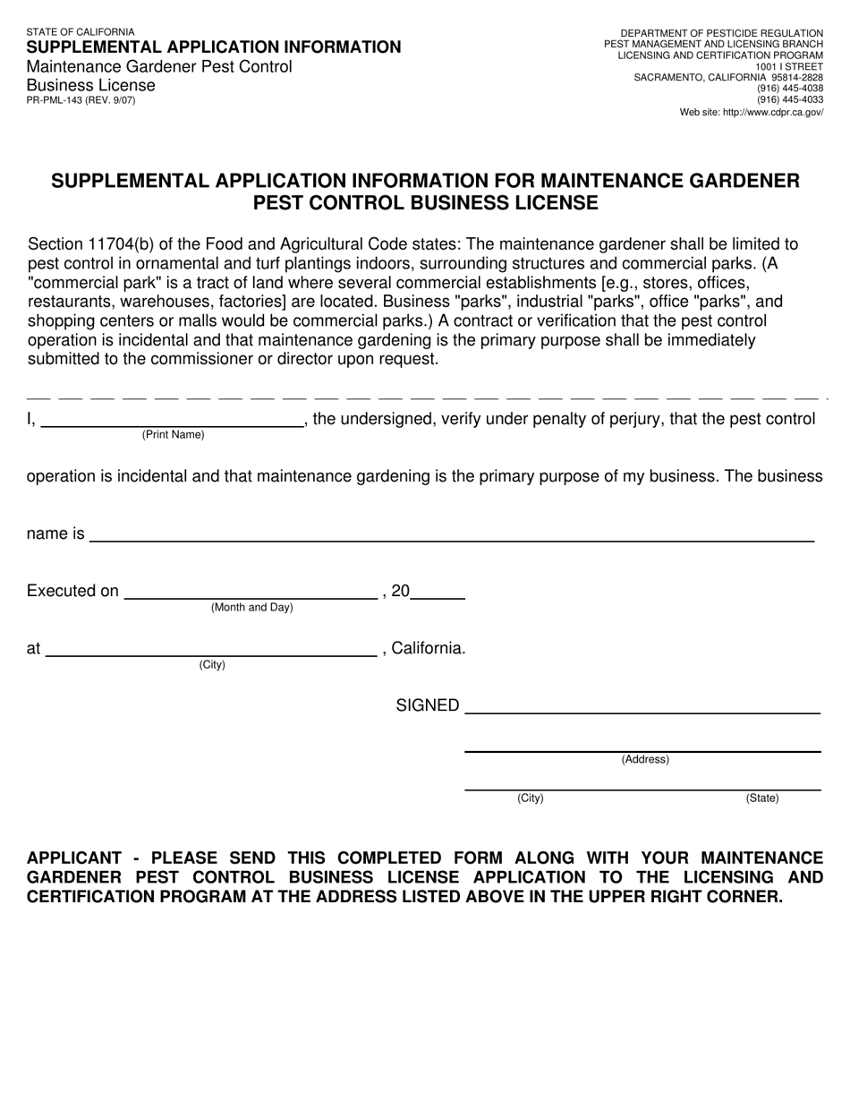 Form PRPML143 Download Fillable PDF or Fill Online Supplemental