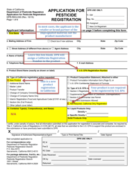 Document preview: Instructions for Form DPR-REG-030 Application for Pesticide Registration - California