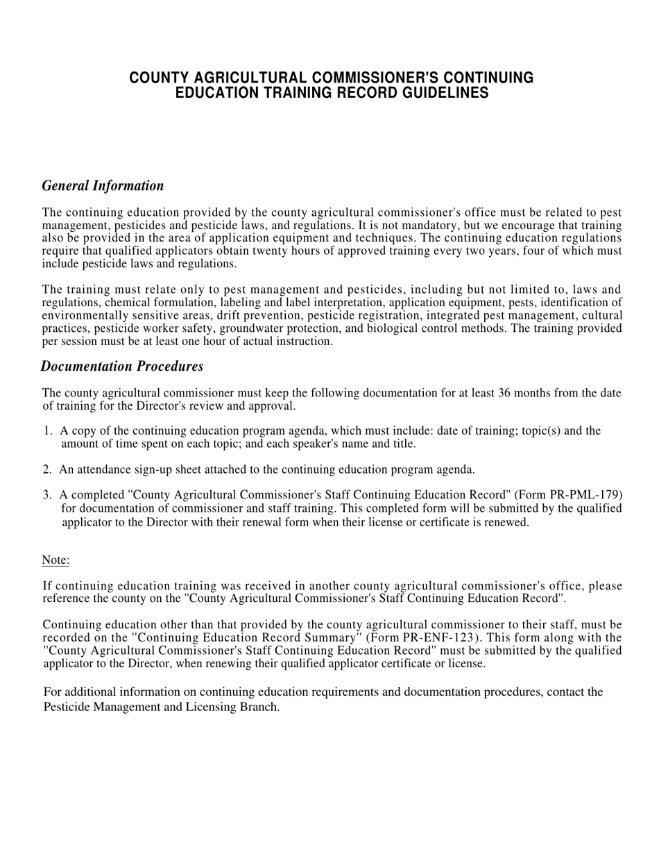 Form PR-PML-179 County Agricultural Commissioners Staff Continuing Education Record - California, Page 2
