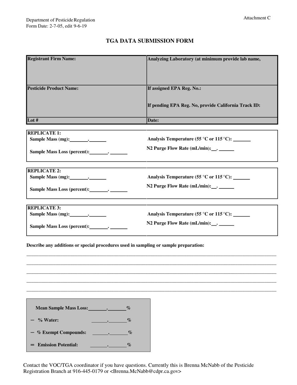 Attachment C Tga Data Submission Form - California, Page 1