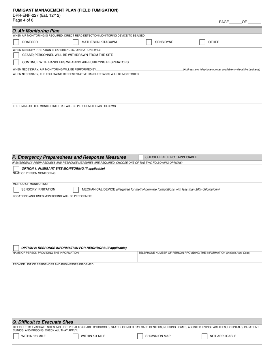 Form DPR-ENF-227 Fumigant Management Plan (Field Fumigation) - California, Page 4