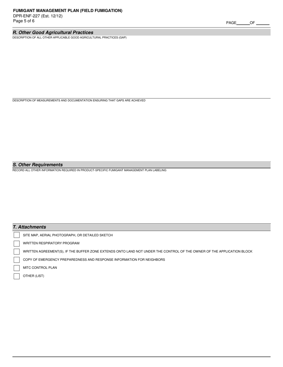 Form DPR-ENF-227 Fumigant Management Plan (Field Fumigation) - California, Page 5