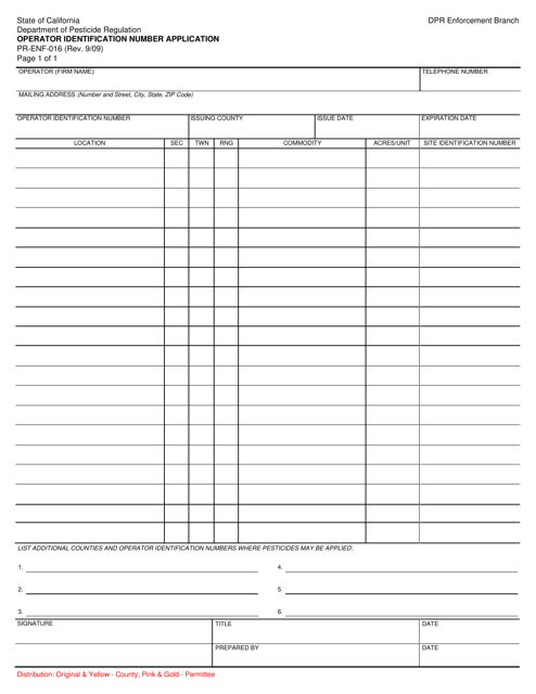 Form PR-ENF-016  Printable Pdf