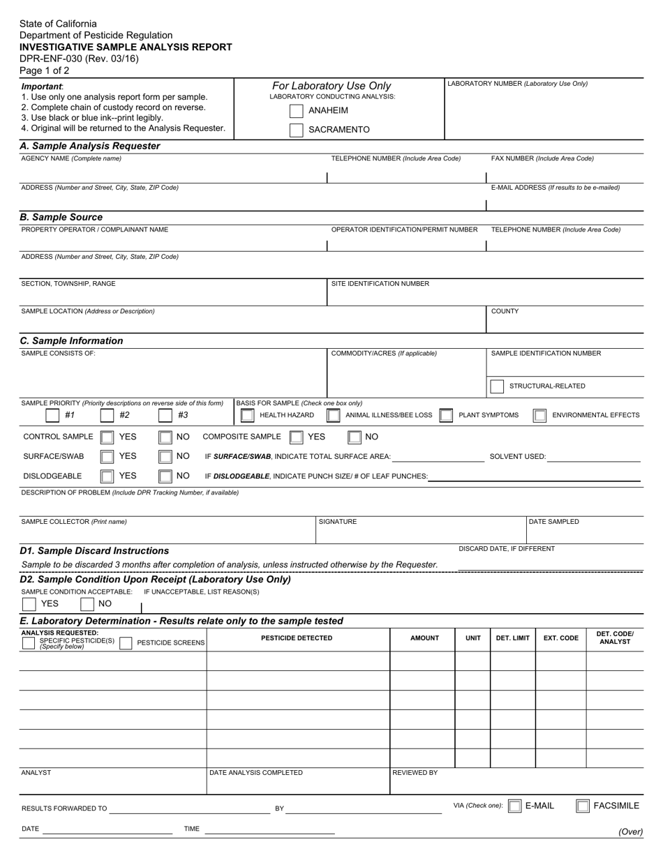 Form DPR-ENF-030 Download Fillable PDF or Fill Online Investigative ...