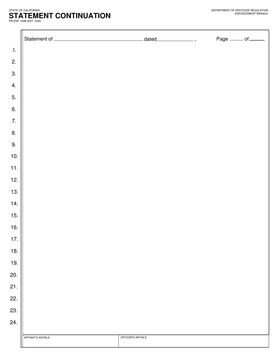 Form PR-ENF-100B Statement Continuation - California, Page 1