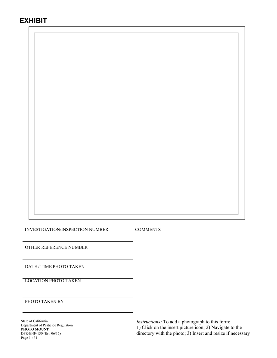 Form DPR-ENF-130 Photo Mount - California, Page 1