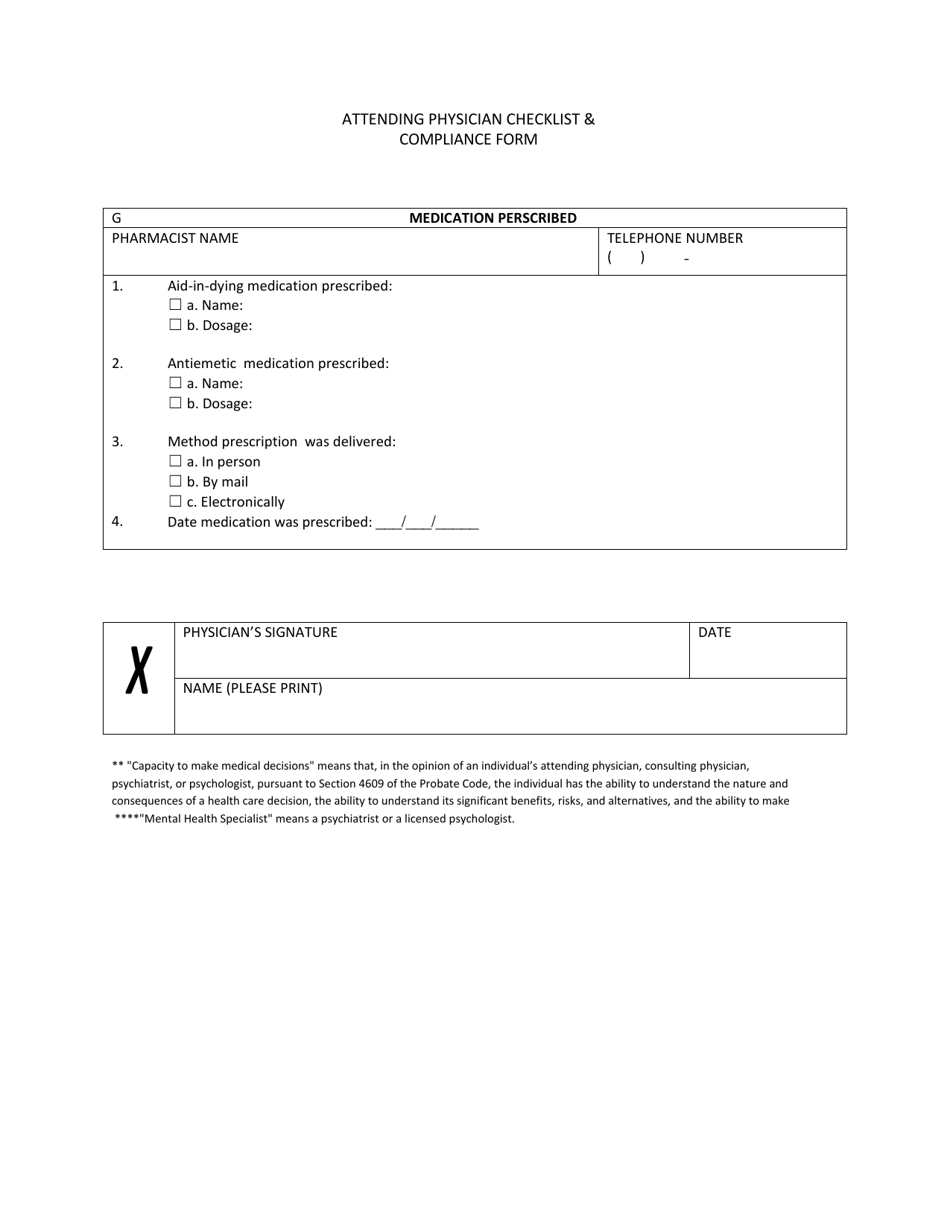 Attending Physician Checklist  Compliance Form - California, Page 3