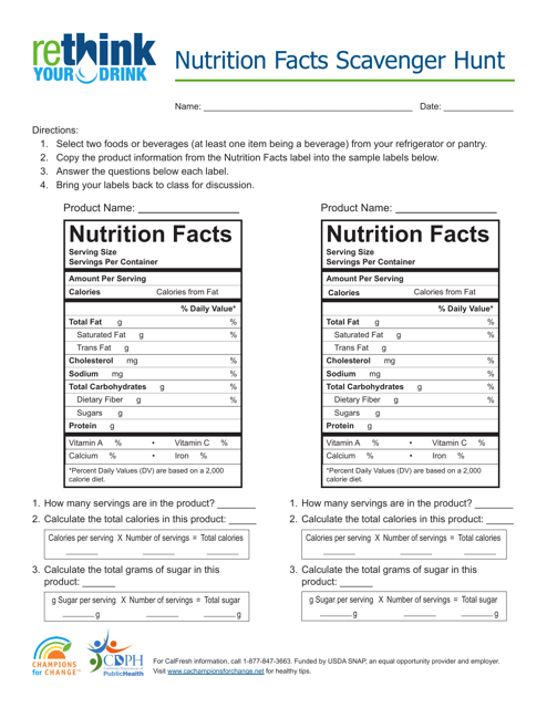 Nutrition Facts Scavenger Hunt - California