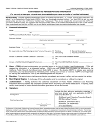 Form CDPH8540 Authorization to Release Personal Information - California, Page 2