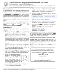 Formulario CDPH8488 SP Solicitud Para Certificacion De Plomo - California (Spanish)