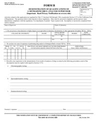 Form B (FDL514) &quot;Demonstration of Qualifications of a Methadone Drug Analysis Supervisor&quot; - California