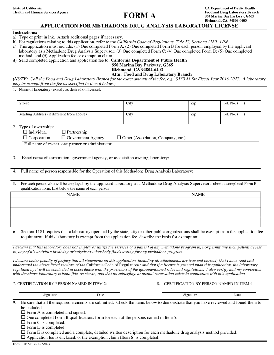 Form A (LAB513) - Fill Out, Sign Online and Download Printable PDF ...