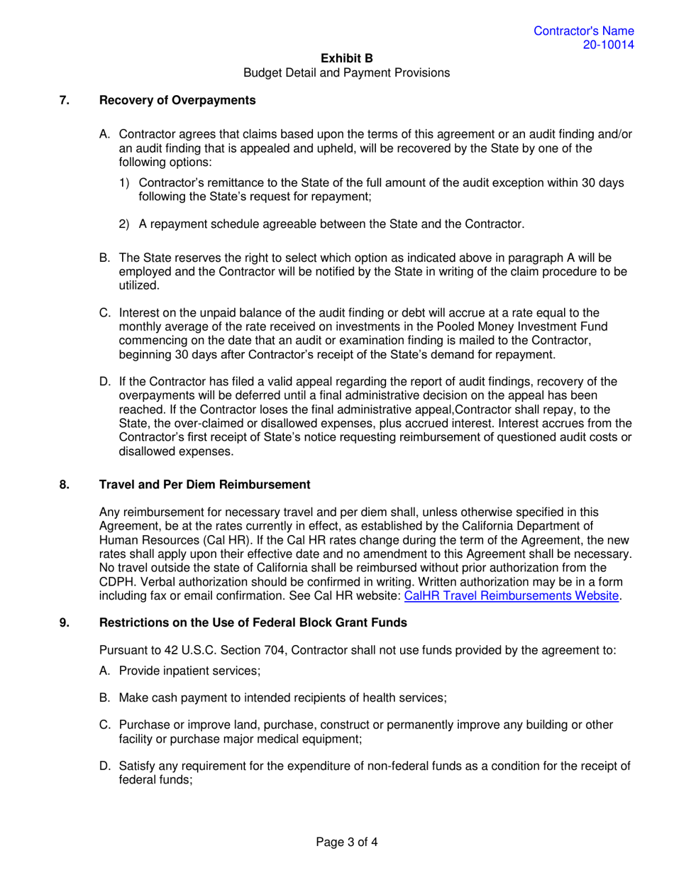 Form RFA20-10014 Exhibit B Budget Detail and Payment Provisions - California, Page 3