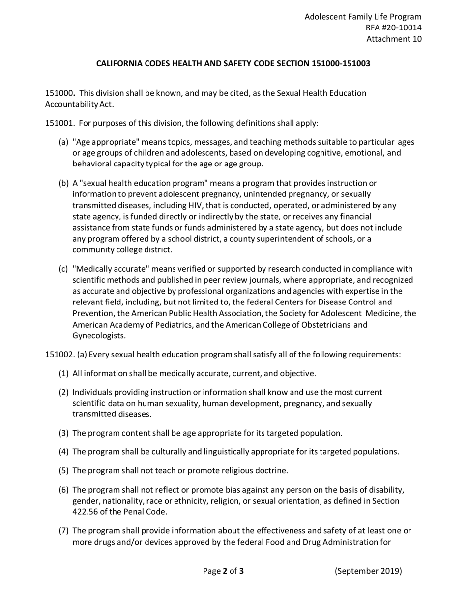 Form RFA20-10014 Attachment 10 Attestation of Compliance With the Sexual Health Accountability Act of 2007 - California, Page 2