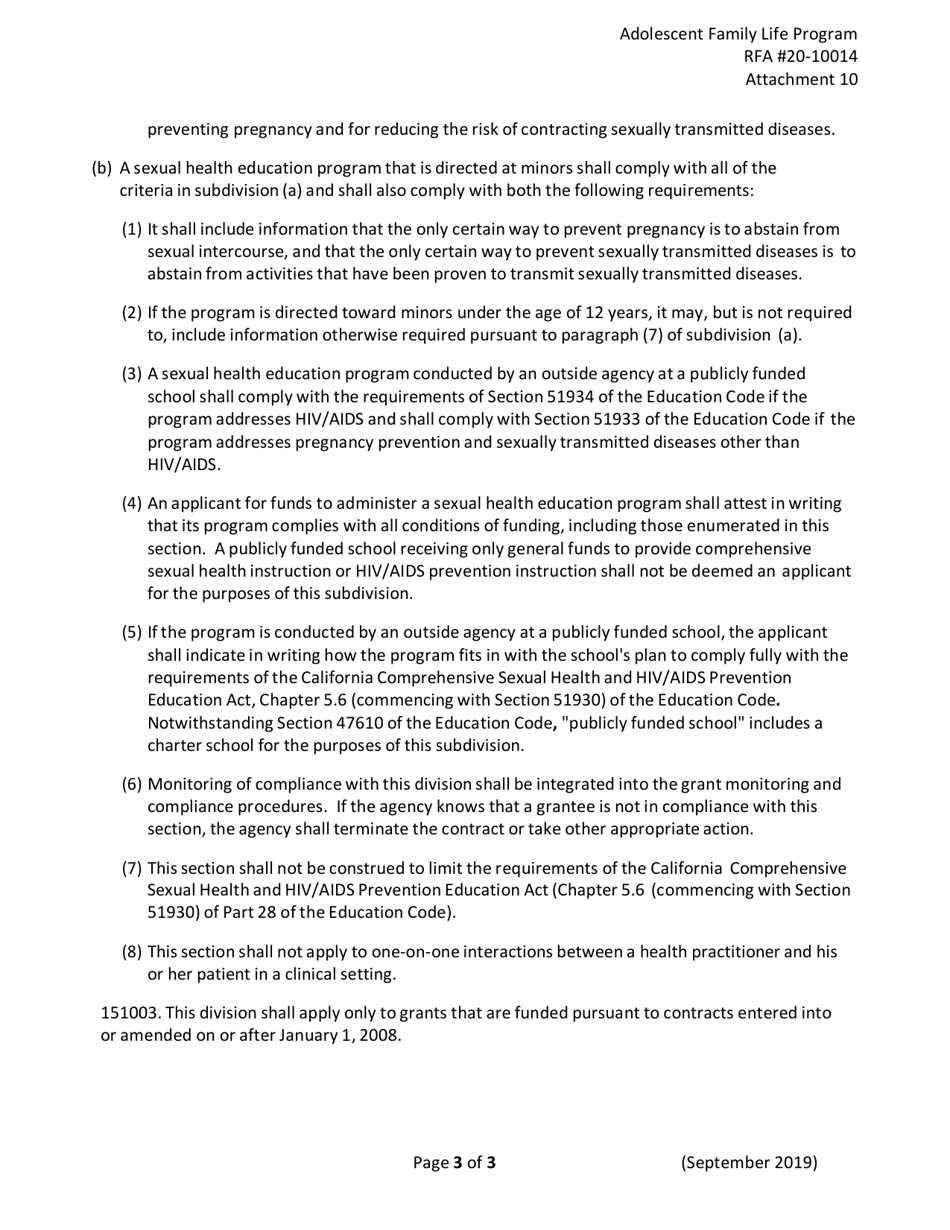 Form RFA20-10014 Attachment 10 Attestation of Compliance With the Sexual Health Accountability Act of 2007 - California, Page 3
