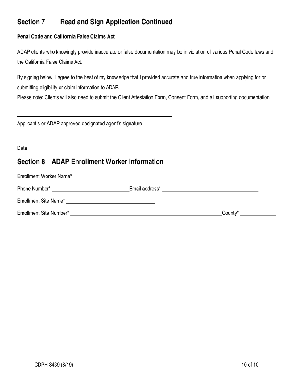 Form CDPH8439 AIDS Drug Assistance Program Enrollment Application - California, Page 10