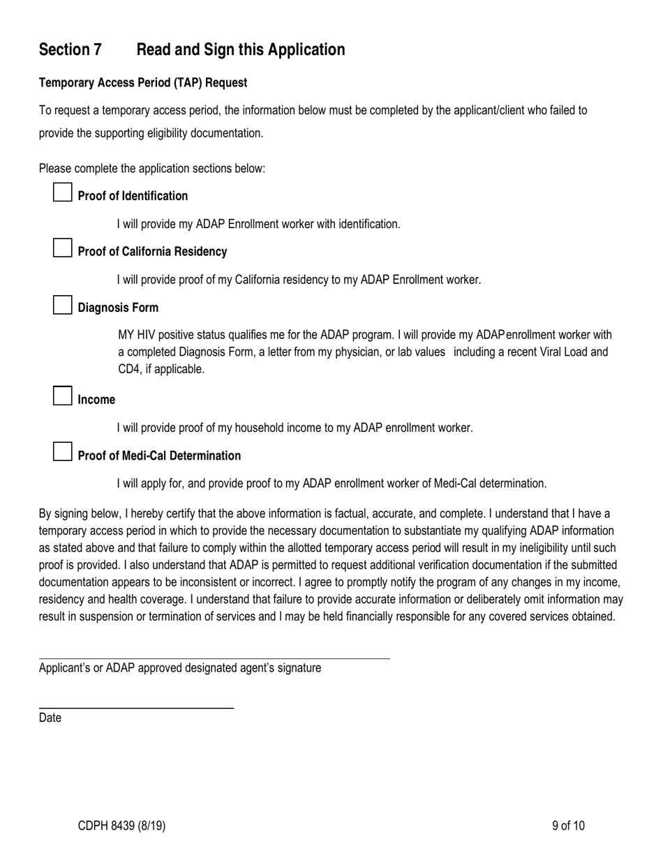 Form CDPH8439 AIDS Drug Assistance Program Enrollment Application - California, Page 9