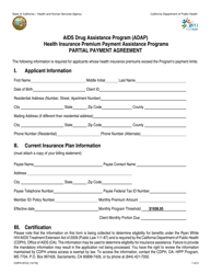 Form CDPH8722 Adap OA-HIPP Program Partial Payment Agreement - California
