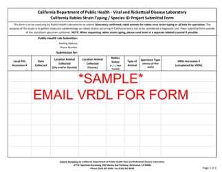 Document preview: California Rabies Virus Strain Typing and Bat Id Specimen Submittal Form - California