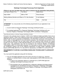 Form CDPH8218 Radiologic Technologist Fluoroscopy Permit Application - California