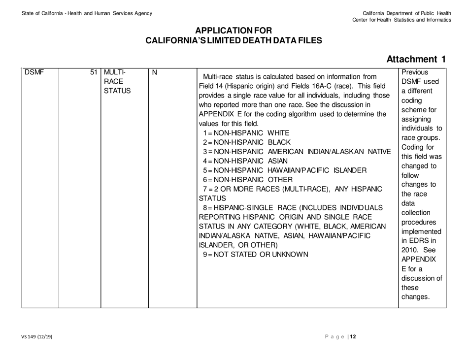 Form VS149 Application for Californias Limited Death Data Files - California, Page 12
