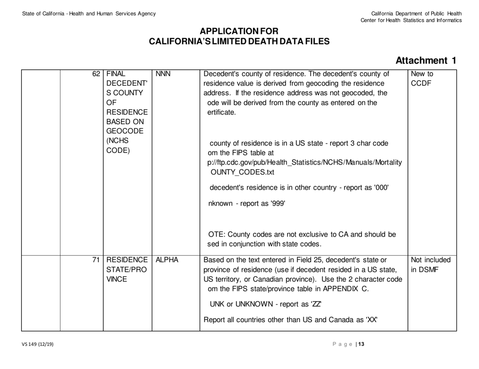 Form VS149 Application for Californias Limited Death Data Files - California, Page 13