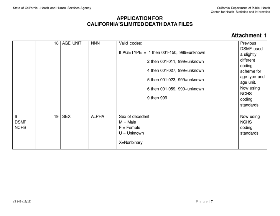 Form VS149 Application for Californias Limited Death Data Files - California, Page 7