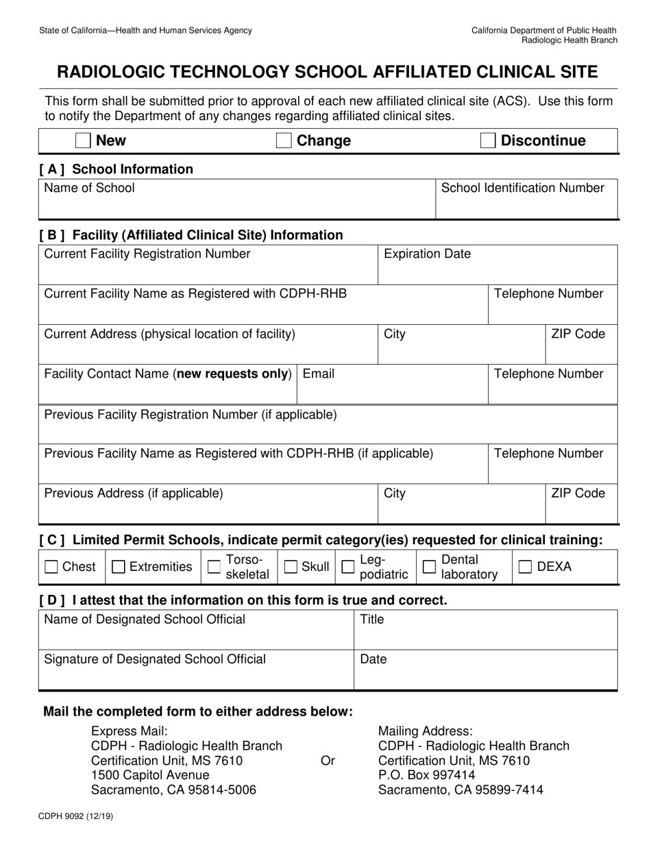 Form CDPH9092 Download Fillable PDF or Fill Online Radiologic