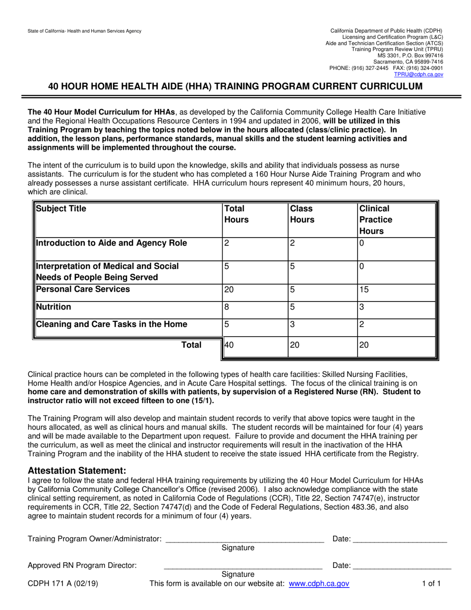 Form Cdph171a Download Printable Pdf Or Fill Online 40 Hour Home Health Aide Hha Training Program Current Curriculum California Templateroller Form Cdph171a Download Printable Pdf Or Fill Online 40 Hour Home Health Aide Hha Training Program Current Curriculum California Templateroller