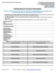 Document preview: Form CDPH193 Facility/School Contact Information - California