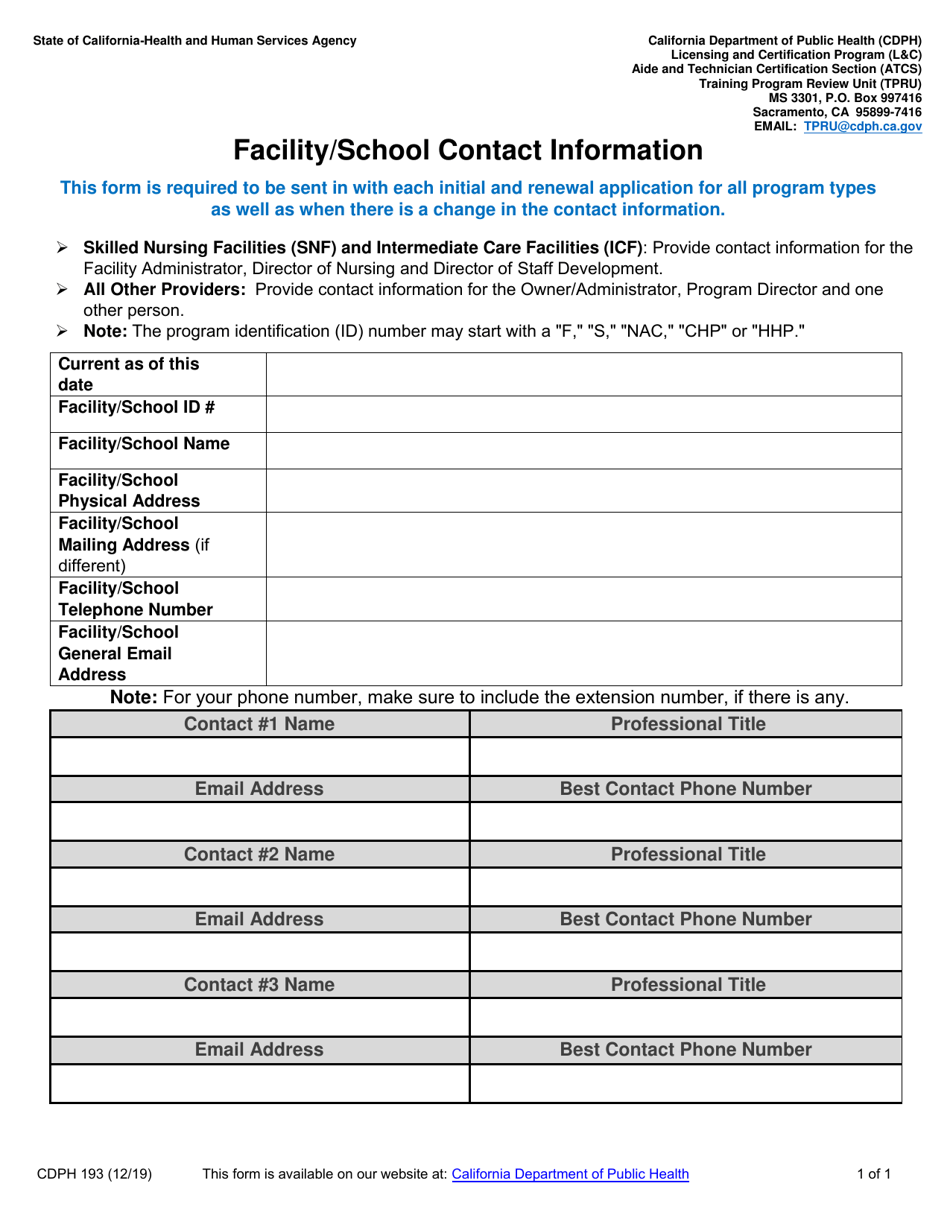 Form CDPH193 Fill Out, Sign Online and Download Fillable PDF