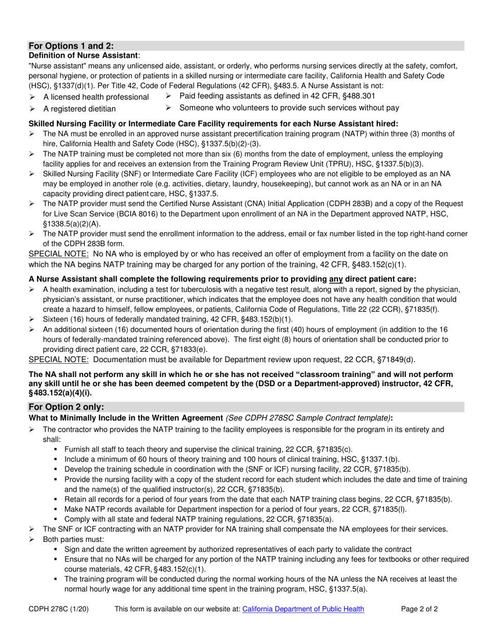 Form CDPH278C Facility Declaration of Participation in Approved Training Programs - California, Page 2