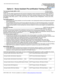 Document preview: Form CDPH278SC Option 2 - Nurse Assistant Pre-certification Training Contract - California
