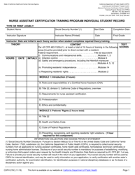 Form CDPH276C Nurse Assistant Certification Training Program Individual Student Record - California