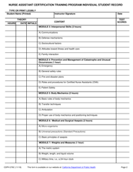 Form CDPH276C Nurse Assistant Certification Training Program Individual Student Record - California, Page 2