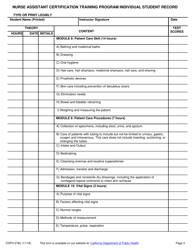 Form CDPH276C Nurse Assistant Certification Training Program Individual Student Record - California, Page 3